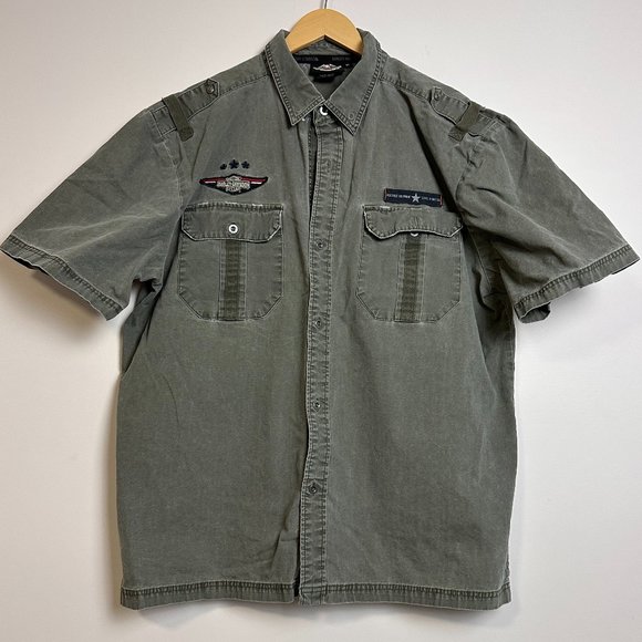 HARLEY DAVIDSON MEN'S  BUTTON UP GREEN SHIRT - Picture 1 of 13
